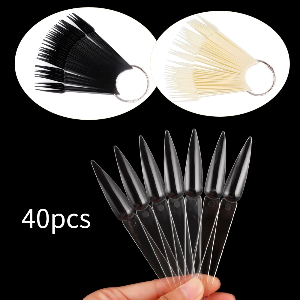 40 шт. белый/прозрачный/черный острый Веерообразный дизайн ногтей накладные Типсы