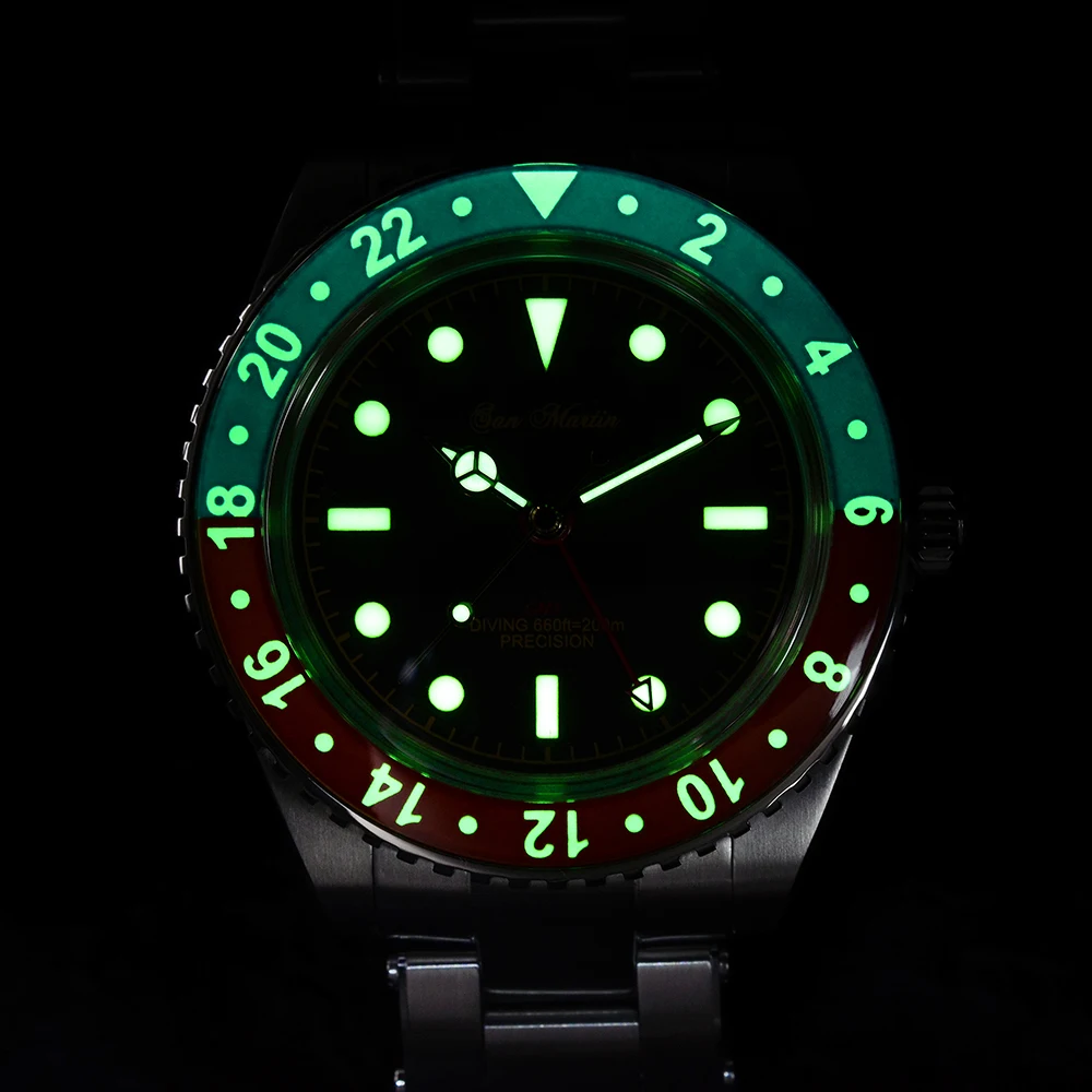 

San Martin Retro GMT Dive Watch Sapphire Rivet Bracelet Water Ghost Men Automatic Mechanical Watch 200M Waterproof Luminous