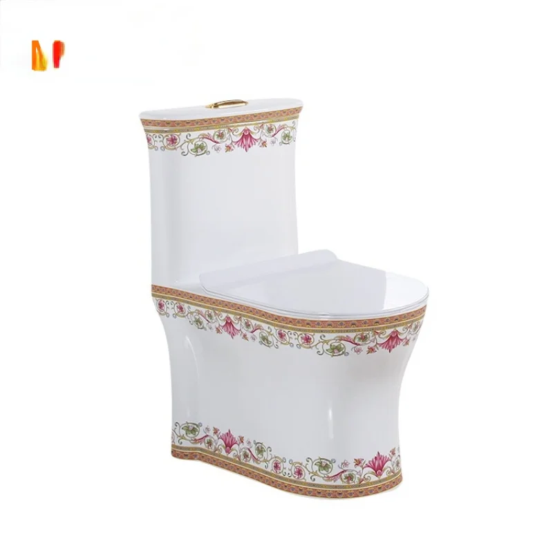 

Artistic Patterned White One Piece Closestool Siphon Jet Fluishing S-Trap Floor Mounted Luxious Villa Bathroom Seat Toilet WC