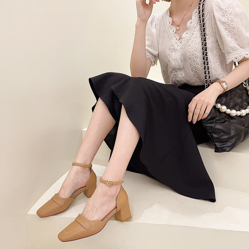 

Female Sandal Shoes Closed Toe Med 2021 Women's Block Heels All-Match Espadrilles Platform Girls Medium Beige New Fashion Chunky