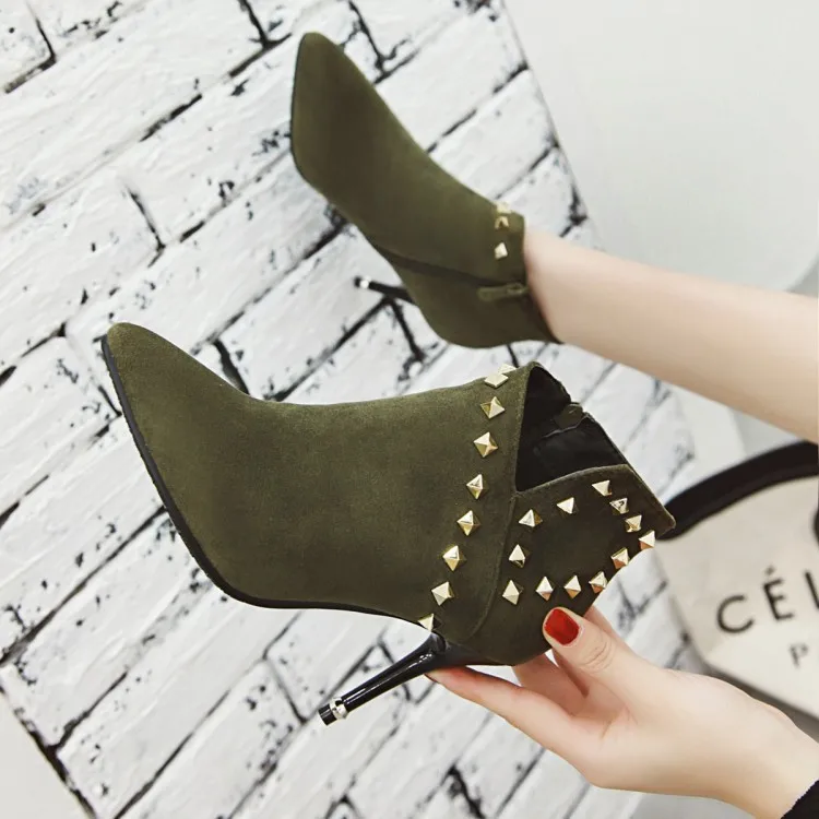 Big Size 9 10 11-16 boots women shoes ankle for ladies woman winter Metal trim rivet heel | Обувь