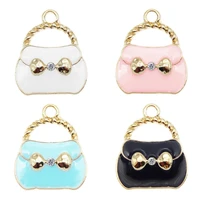 8pcs women mix enamel charms handbag bow shape alloy bracelet crystal pendant jewelry necklace alloyearrings package accessories