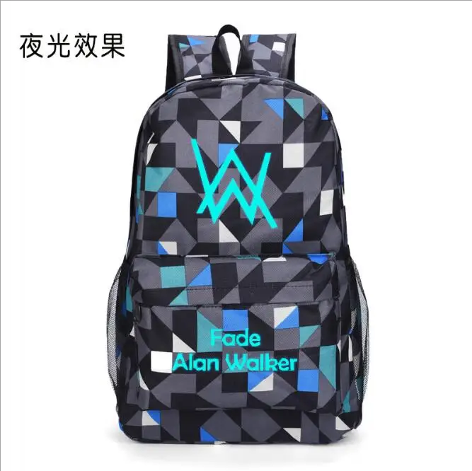 

hot sell Luminous Faded Alan Walker Backpack High Quality School Bag Travel Bags For Men Women