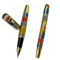 hero 767 art red blue yellow squares refillable roller ball ballpoint pen gold trim professional office stationery writing gift