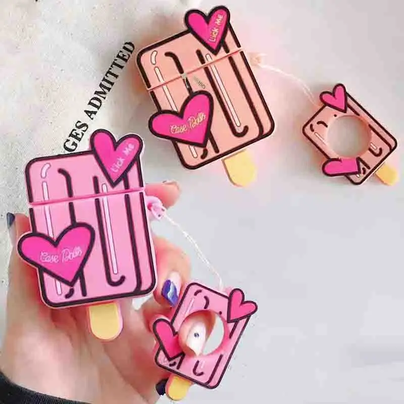 Для Apple AirPods силиконовый Летний чехол 3D милое сердце мороженое беспроводные