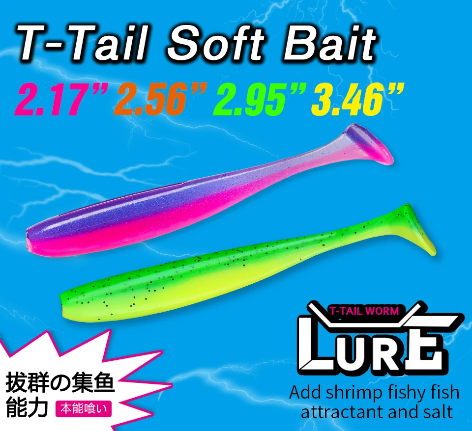 Description Picture 4 of itemTSURINOYA Fishing Lure Soft Baits 55mm 65mm Shad Worm Wobblers Double Color Silicone Artificial T Tail Lures For Bass Pike