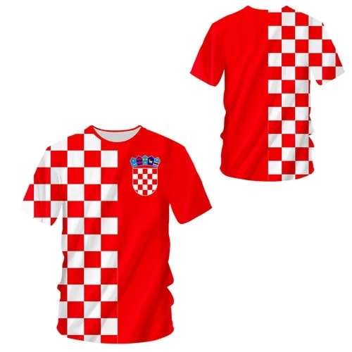 

UWJI Custom T-shirt Men/Women Croatia Football Jerseys Sport Summer Tops Red White Grid 3D Print Futebol Soccer Fitness Tees 5XL