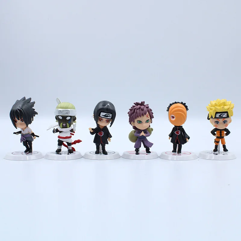 

6pcs/set Anime Figure Naruto Shippuden Naruto Gaara Sasuke obito itachi Q Version Action Figures Toy Gift