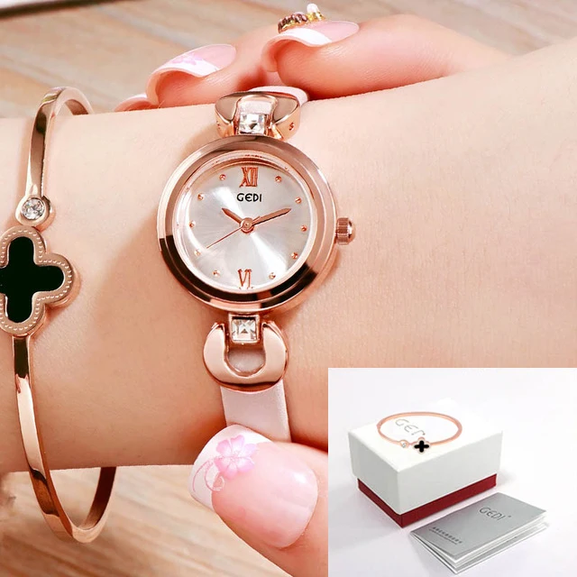 Relogio Feminino GEDI 8 мм ультратонкие женские кварцевые часы Лакшери модные часы Montre Femme женские элегантные часы браслет подарок - Цвет: Pale pinkish gray B