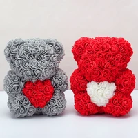 dropshipping 25cm rose bear heart artificial flower rose teddy bear for women valentines wedding birthday christmas gift