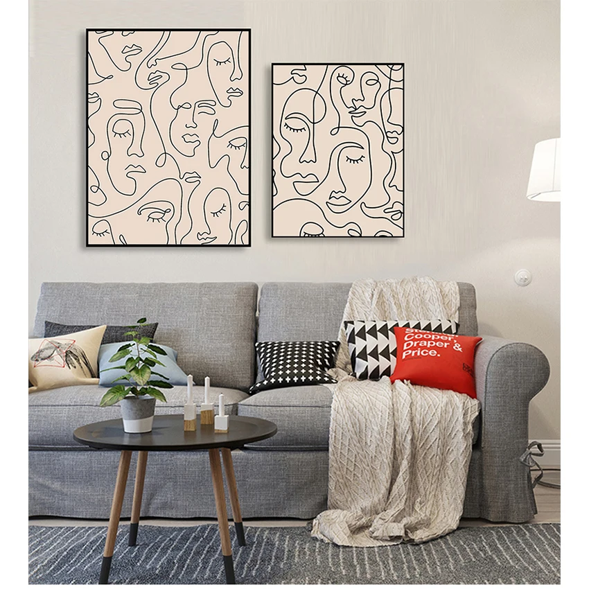 

Настенная живопись на холсте, домашний декор для стен в комнату, Однолинейный художественный Рисунок на лице, минималистичный рисунок на лице женщины, Однолинейный рисунок