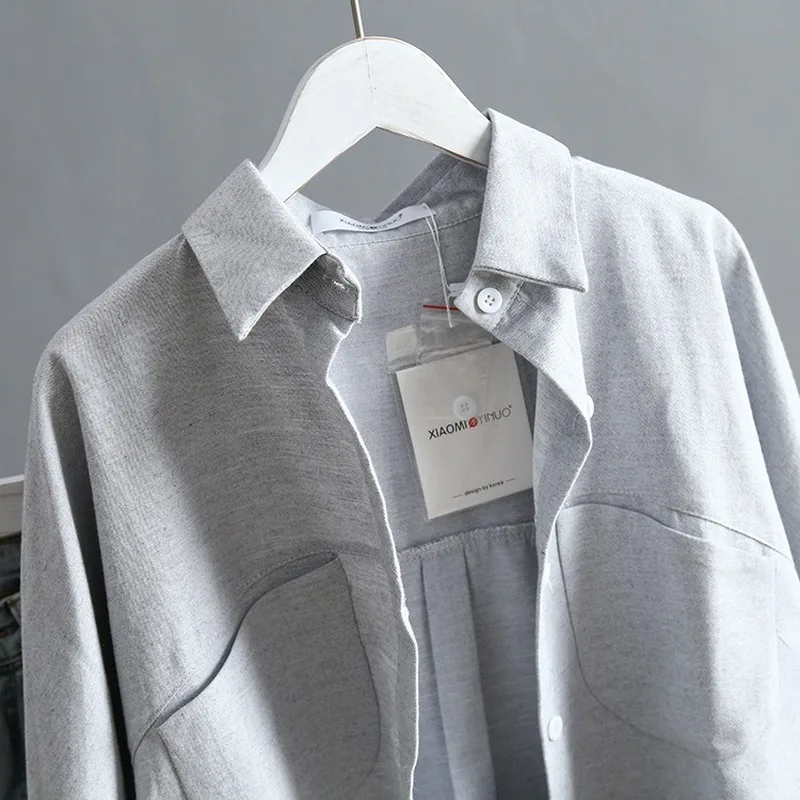 

White Collared Shirt Women Long Sleeve Shirt Button Up Blouse Office Lady Cotton Blouse Women Casual 2021 Fashion Women