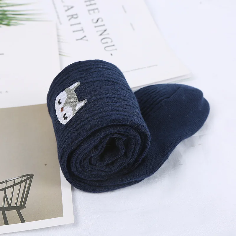 Navy Blue Детские колготки с героями мультфильмов; хлопковые колготки для девочек; колготки с вышивкой и героями мультфильмов; милые длинные чулки; теплые колготки на осень и зиму - Цвет: Navy Blue