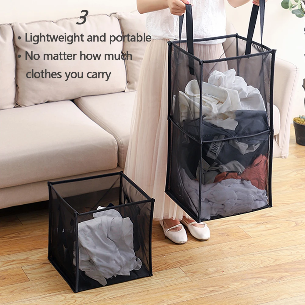 Folding clothes storage basket Grid dirty clothes hamper Laundry basket Portable dirty clothes hamper Household goods  - buy with discount