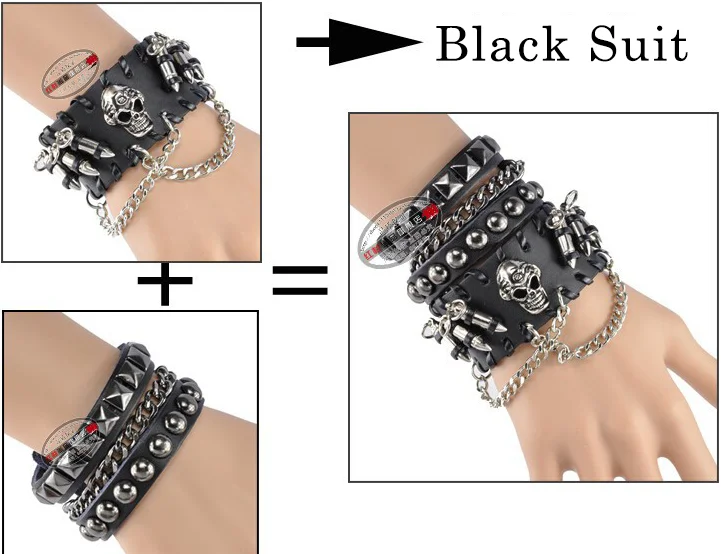 Мужской кожаный браслет с черепами модный в стиле хип хоп для мужчин и женщин