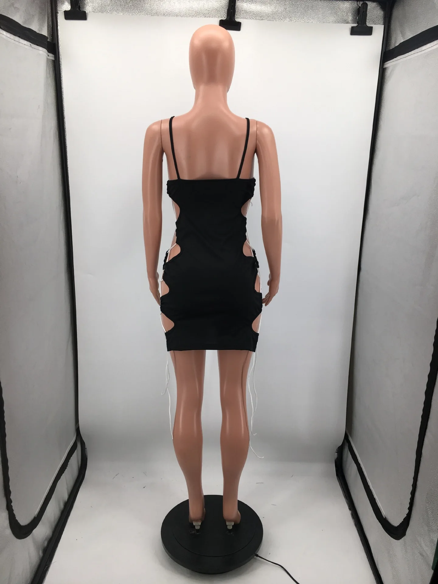 

Women's Summer Spaghetti Strap Solid Mini Dress Sexy Hollow Out Bandage Bodycon Club Party Dresses Casual Street Clothing Dress