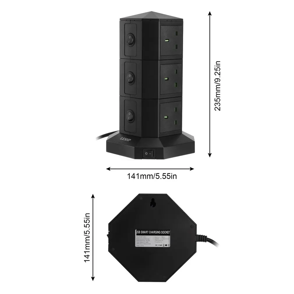 LESHP USB умная зарядная розетка 3 слоя 9 usb портов Быстрая зарядка силовая полоса м