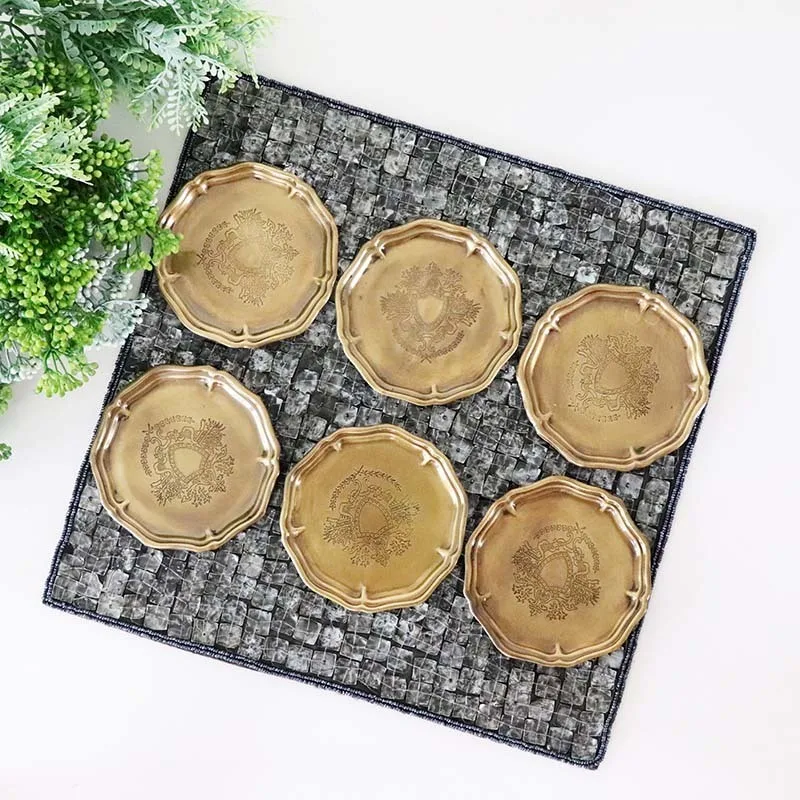 

European American Indian Imported Handmade Carved Brass Coaster Creative Tea Cup Heat Proof Mat Brass Handicrafts