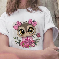 2021 hot sale women floral fashion lovely owl print tshirts ladies clothes t shirt