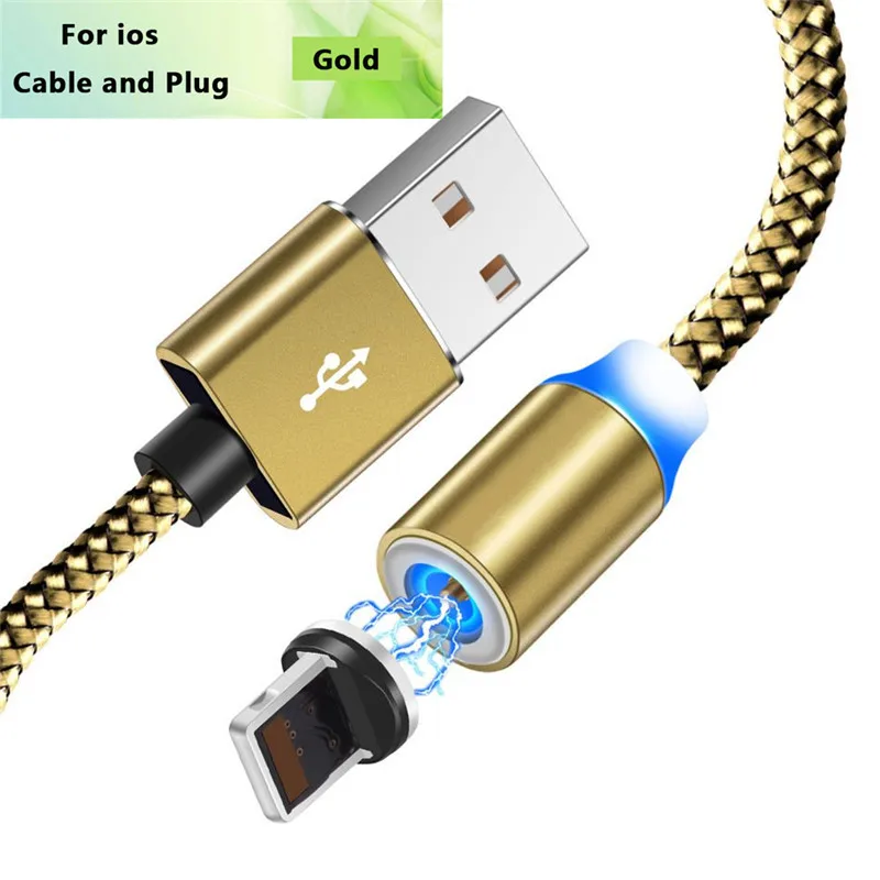 Магнитный Micro-USB кабель для передачи данных для iPhone 11 samsung для быстрой зарядки и передачи данных провод шнур магнит Зарядное устройство Тип usb C 3 м кабель для мобильного телефона - Цвет: For iPhone Gold