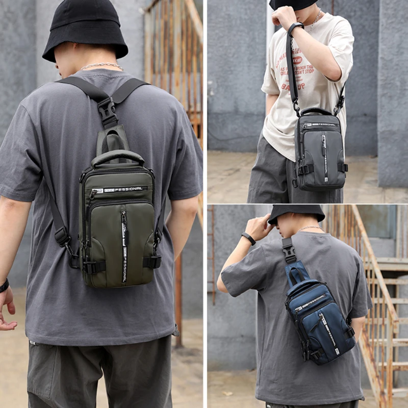 

Multifunction Men Chest Bags 2023 New Unisex Cross Body Bags With USB Charging Waterproof Nylon Chest Pack Male Daypack Knapsack