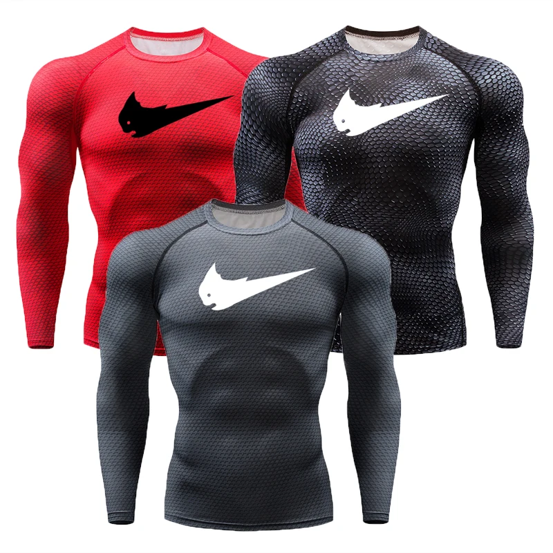Красная компрессионная эластичная спортивная рубашка для мужчин быстросохнущая