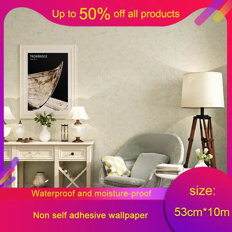 

10m Non-woven Wallpaper American Retro Nostalgic Pure Color Wallpaper Living Room Bedroom Warm Simple Plain Wallpaper