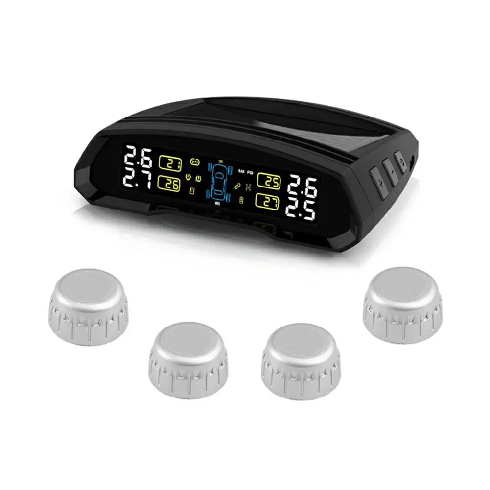 T802 Wireless TPMS Tire Pressure Sensor Built-in Instrument Monitoring System USB Solar Power Car Tyre Monitor | Автомобили и