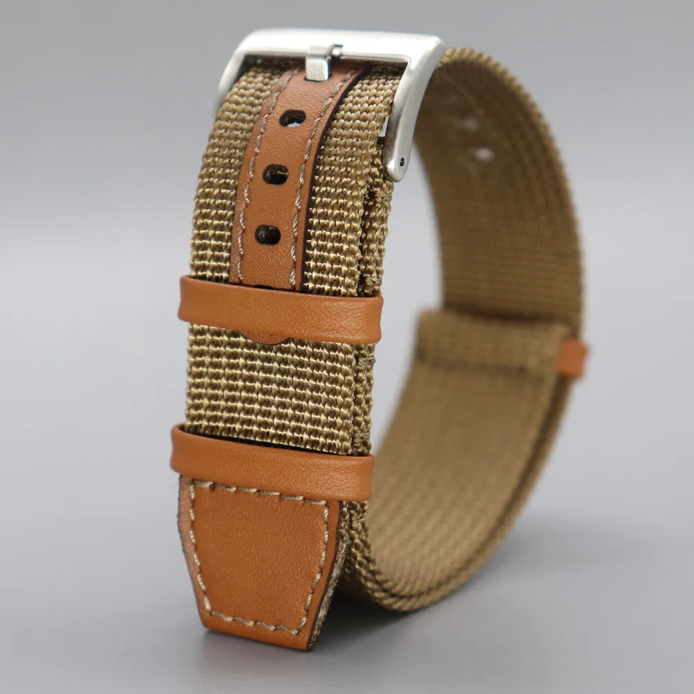 NATO nylon +genuiine leather watch strap replacemetn for Hamilton vintage watch black Khaki  20 22MM strap