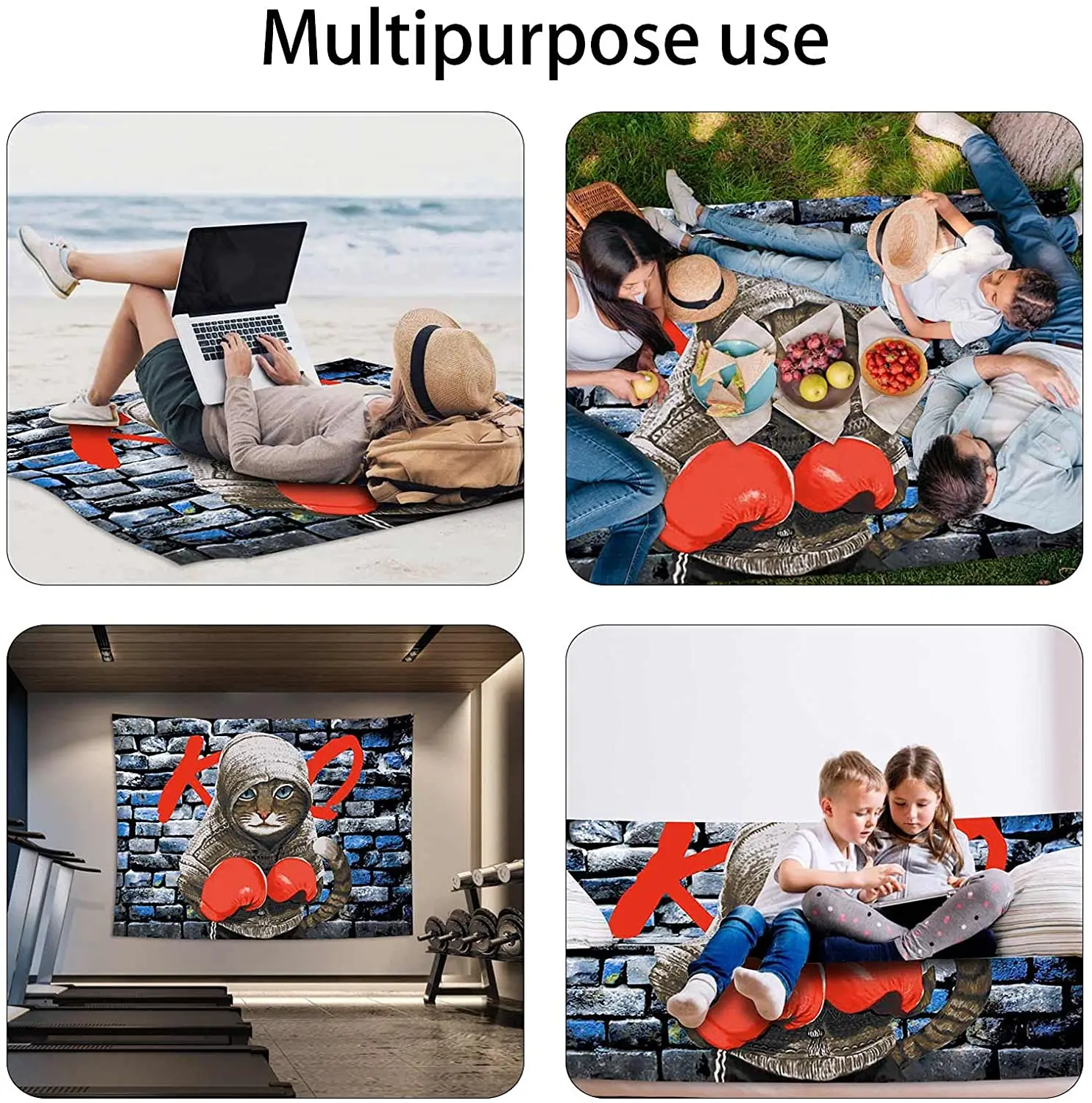 Психоделический гобелен с Луной и солнцем настенный темно-синий Небесный