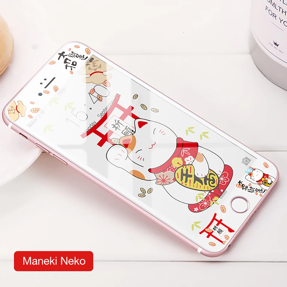 Милый мультфильм закаленное стекло для iPhone 7 8 Защитная пленка для экрана для iPhone 7 8 Plus Защитная пленка для экрана 3D мягкая твердость края