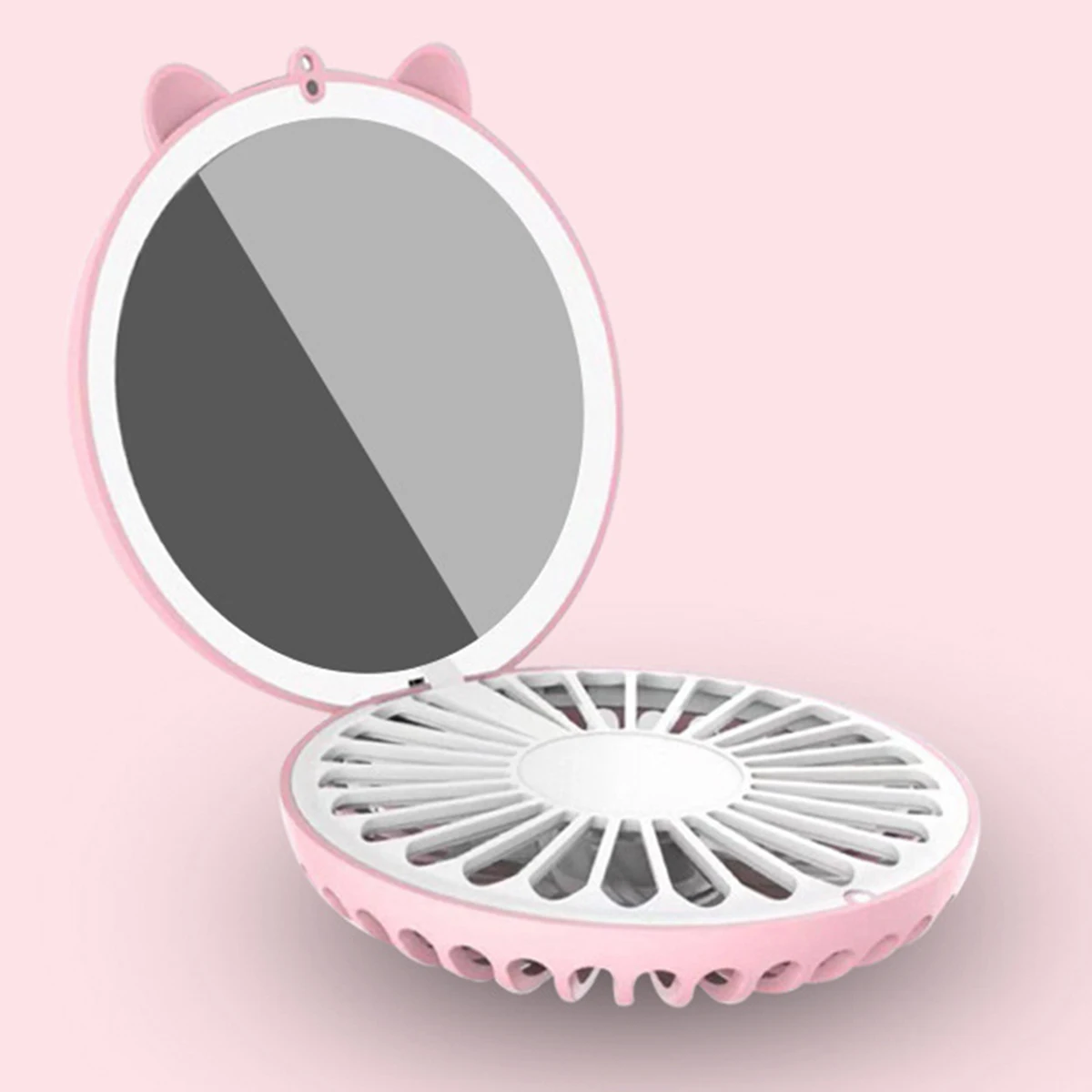 

Handheld Mini Foldable Fan 2 Speeds Setting Table Top Cooling Fan with Makeup Mirror & Night Light for Outdoor Camping On-the-go