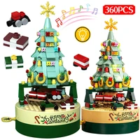 360 pcs city pine tree house led rotating music box building blocks friends santa claus bricks toys for children christmas gifts