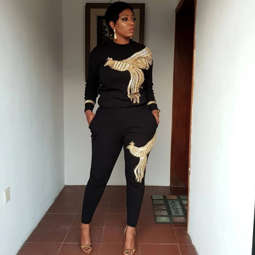 Женский спортивный костюм с длинным рукавом офисная одежда расшитая блестками