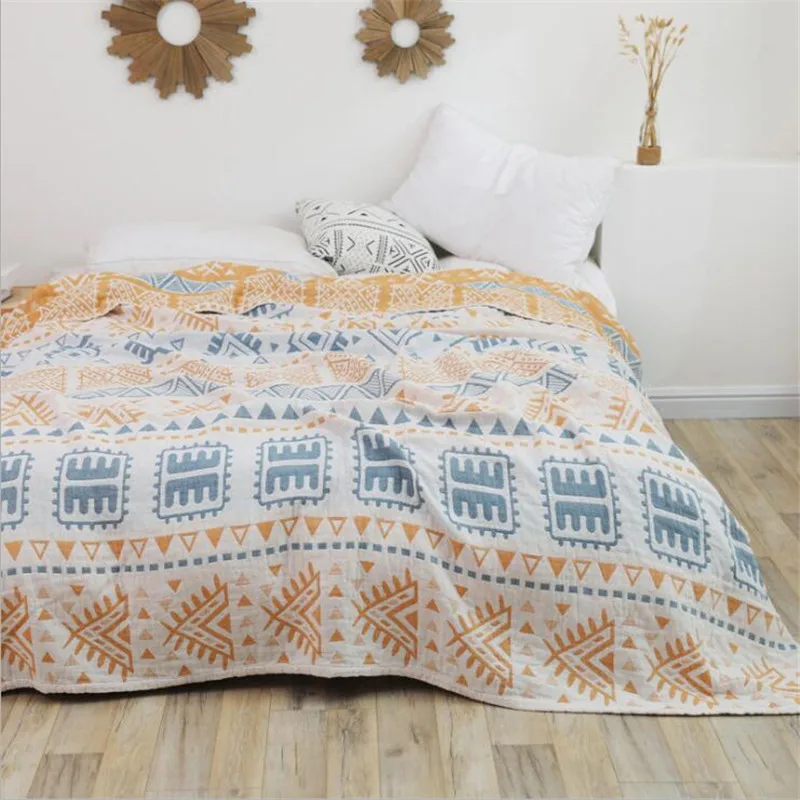 Хлопковое газовое одеяло муслиновое мягкий плед для взрослых вязаное покрывало