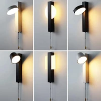 led wall lamp 180%c2%b0rotatable degree modern sconce with rope switch bedroom headboard light for home hotel living room aisle decor