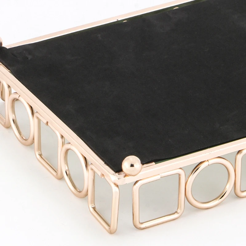 

European Glass Metal Kitchen Storage Tray Rectangle Fruit Plate Perfume Jewelry Display Serving Tray Makeup Organizer for