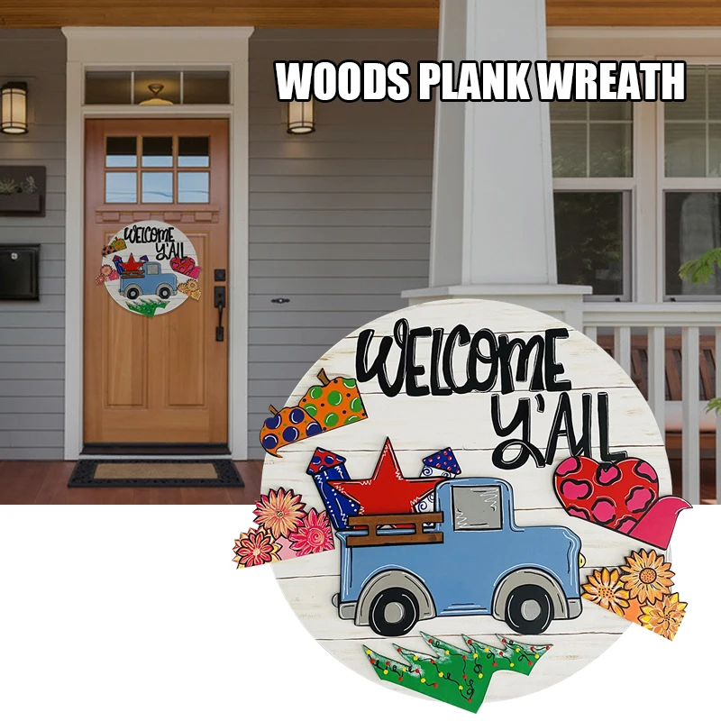 

Дверная вешалка для грузовика, круглый знак приветствия для входной двери с 6 сменными вставками, деревенский фермерский Декор для дома C1