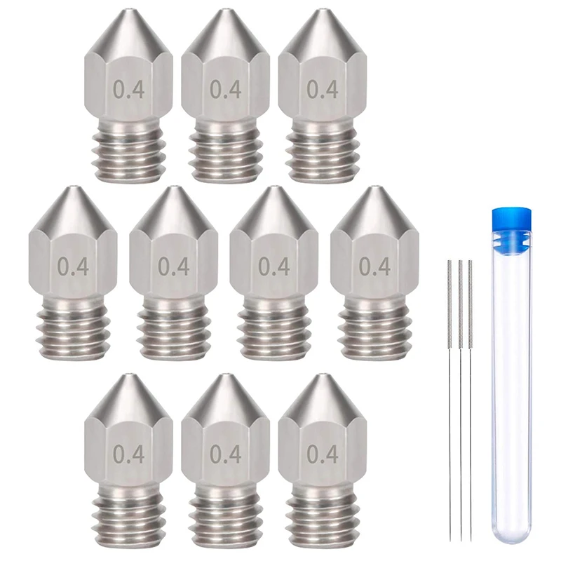 

10 Pcs Mk8 0.4 mm/1.75 mm 3D Printer Nozzles,Hardened Stainless Steel Extruder Nozzles with 3 Pcs Nozzle Cleaning Needle