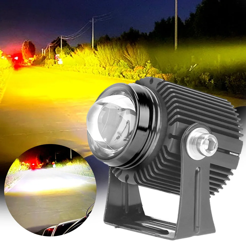 

1/2Pcs Motorcycle LED Headlights Spotlights w/ Projector Lens Yellow White High Low Beam Fog Light Universal Auto Auxiliary Lamp