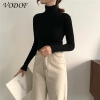 vodof womens turtleneck winter sweaters 2021 korean fashion long sleeve top vintage striped warm knitted pullover