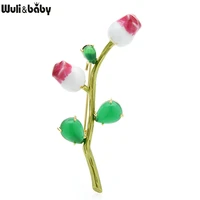 wulibaby stone enamel tulip flower brooches for women unisex 2 color luxury party office brooch pins gifts