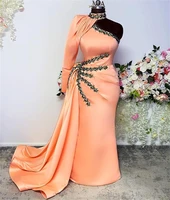 dubai crystal mermaid evening dress for women arabic long formal dress high neck muslim evening gowns abiye gece elbisesi