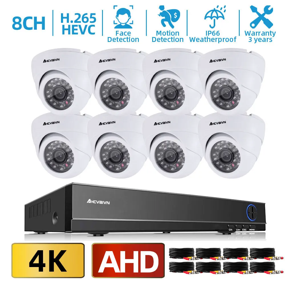 

AHCVBIVN 8.0MP CCTV Camera System 4K CCTV Surveillance Kit 8CH DVR Video Output Kit Security Easy Remote View on Phone 2TB HDMI