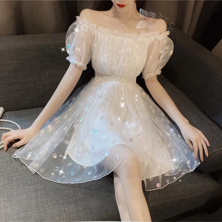 Новое летнее женское элегантное милое Сетчатое платье трапециевидной формы с