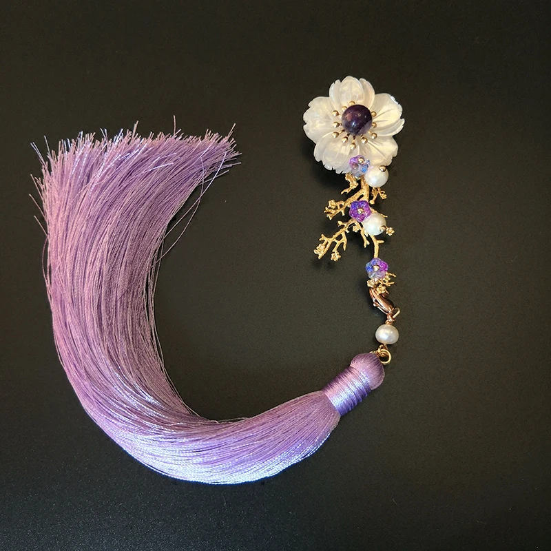 

Ципао в античном стиле с натуральным жемчугом, фиолетовая Женская Китайская одежда, китайская ветрозащитная лацкан