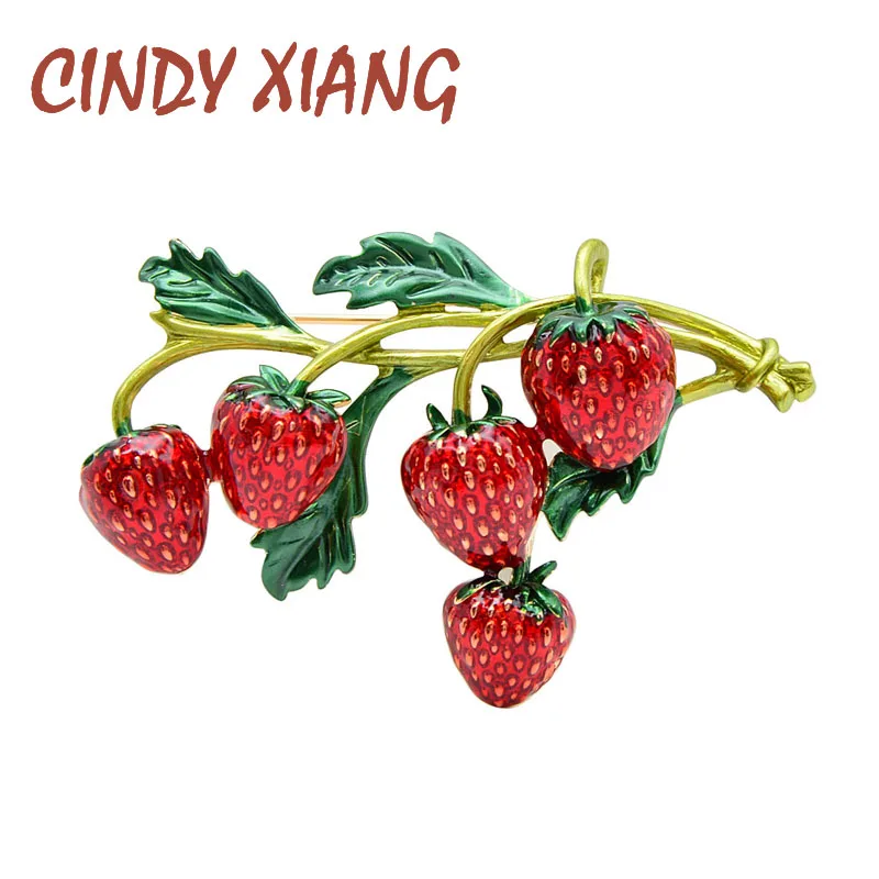 

CINDY XIANG Enamel Strawberry Brooches for Women Red Color Pin Brooch Plant Design Cute High Quality Jewellry Summer Style