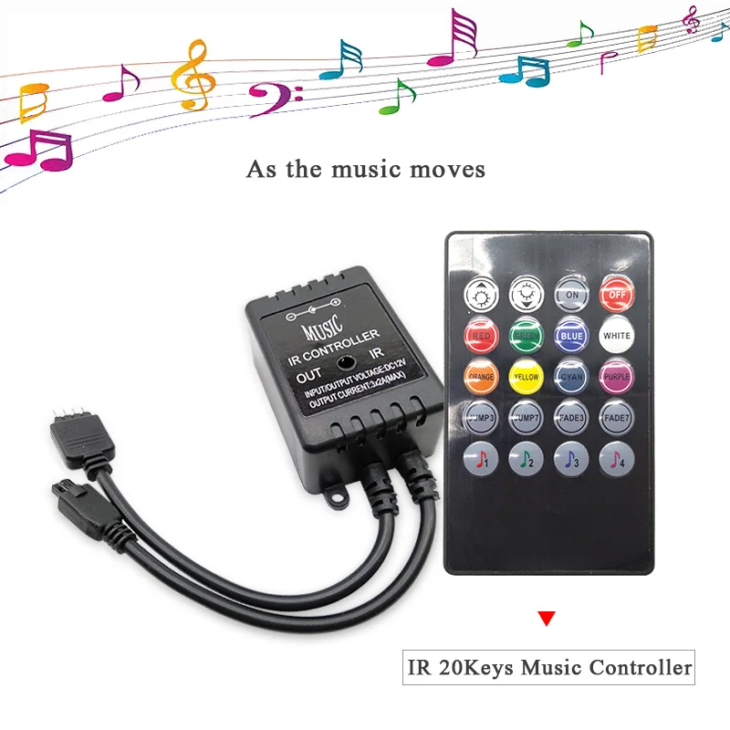 

20 Keys Music Voice Sensor Controller Sound IR Remote Control Practical Home Party RGB 3528 5050 LED Strip light RGB Controllers