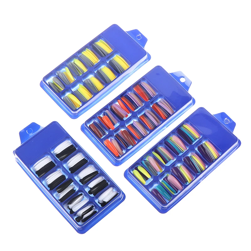 

100cs/Box Reusable False Nail Tips Set Full Cover Rainbow Matte Nail Tips With Designs Press On Nails Art Fake Extension Tips