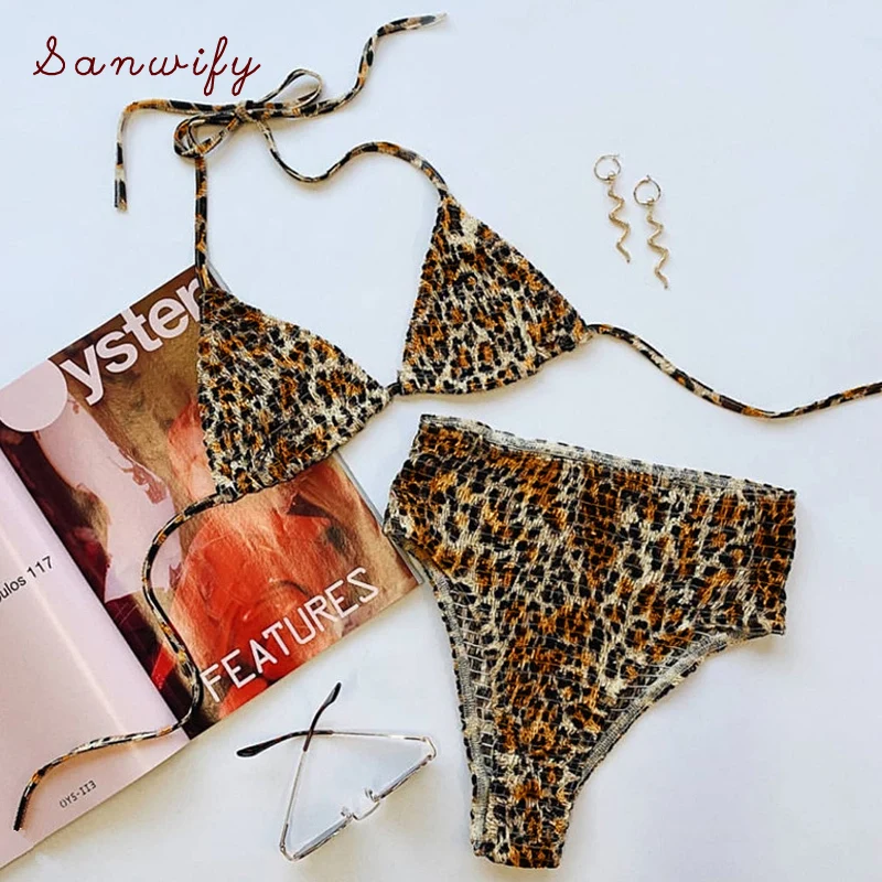 Купальный костюм с завышенной талией 2 предмета сексуальный леопардовый